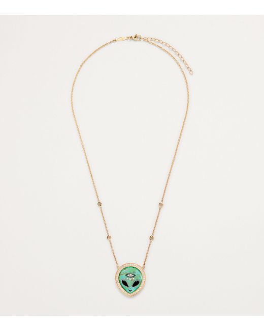 Jacquie Aiche Green Small Yellow Gold, Diamond, Turquoise And Onyx Inlay Necklace