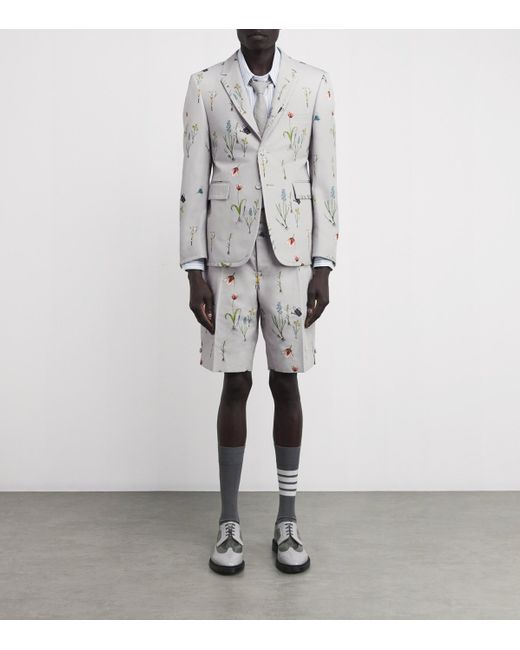 Thom Browne Gray Cotton-Linen Floral Tailored Shorts for men