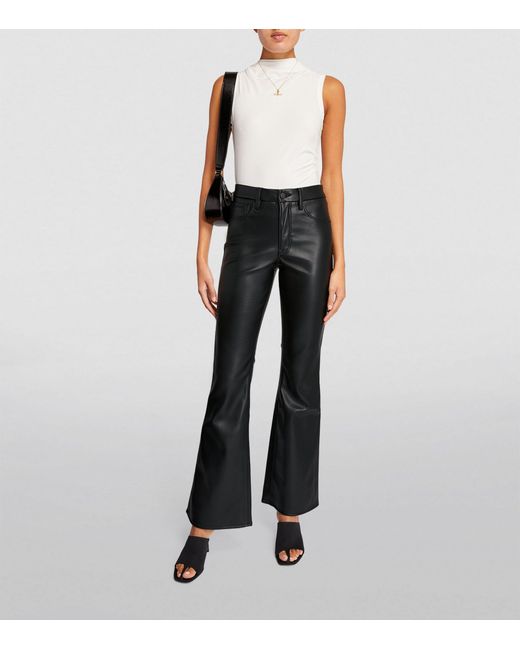 GOOD AMERICAN Black Faux Leather Good Legs Flared Trousers
