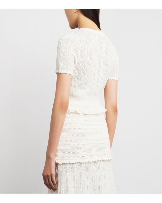 Sandro White Pointelle-Knit Cropped Cardigan