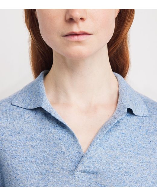 The Row Blue Niosa Cotton-Linen Polo Sweater