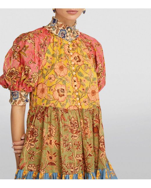 Zimmermann Multicolor Cotton Floral Tiered Mini Dress