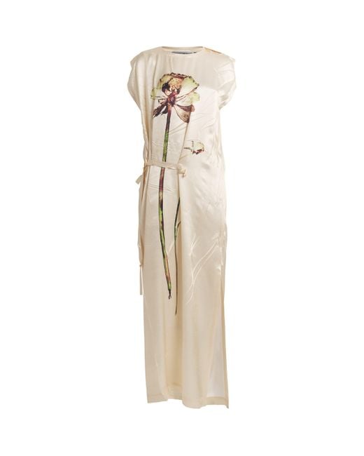 Issey Miyake Pressed Flora Ranunculus Column Maxi Dress in Natural
