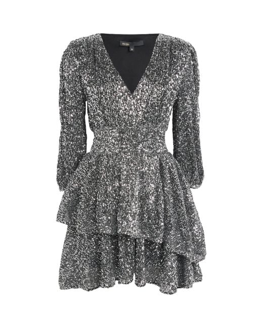 Maje Gray Sequinned Mini Dress