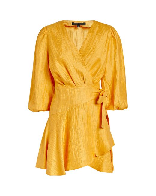 Maje Yellow Wrap Mini Dress