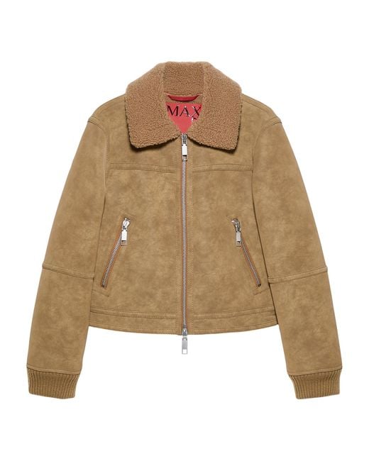 MAX&Co. Brown Faux Shearling Collar Aviator Coat