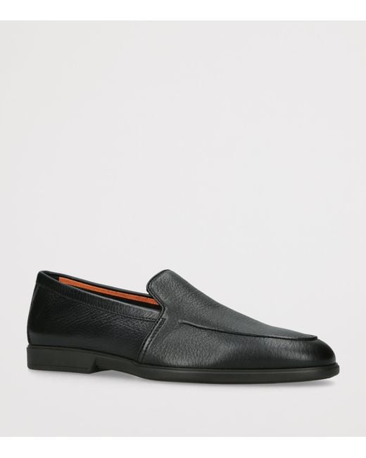 Santoni Black Leather Malibu Loafers