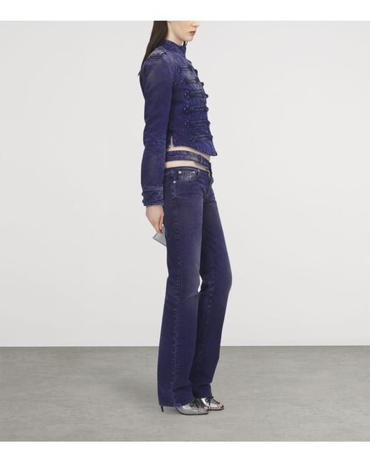 McQueen Blue Slashed Zip Low-Rise Bootcut Jeans