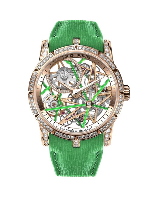 Roger Dubuis Green Eon Rose Gold And Diamond Excalibur Black Light Watch 42mm for men