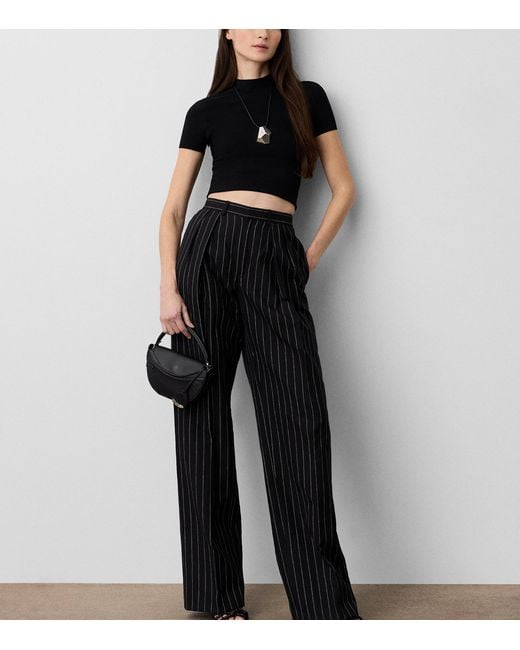 Ralph Lauren Black Cotton-Linen-Wool Stripe Jody Trousers