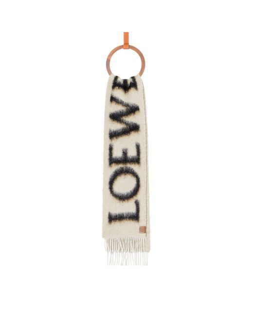 Loewe White Wool-Blend Logo Scarf