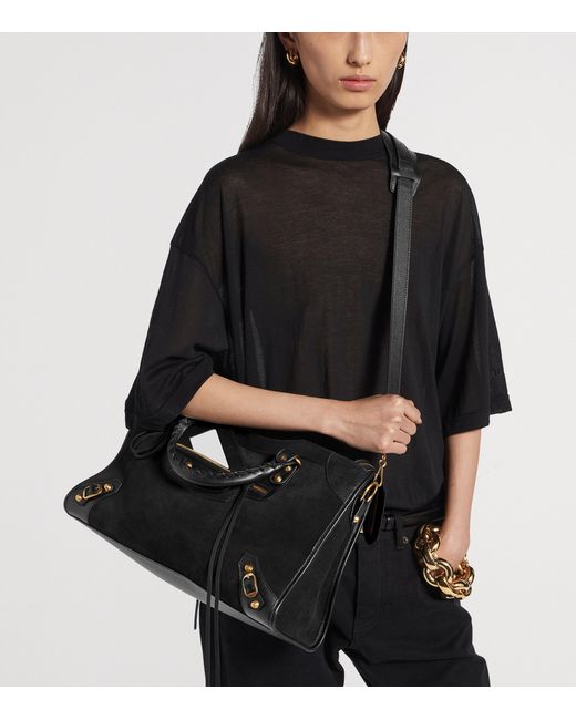 Balenciaga Black Medium Suede Le City Top-Handle Bag