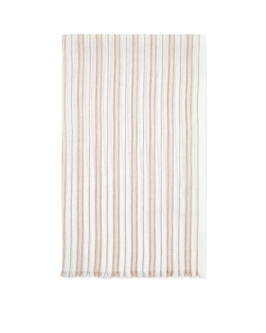 Brunello Cucinelli White Linen-Blend Stripe Scarf