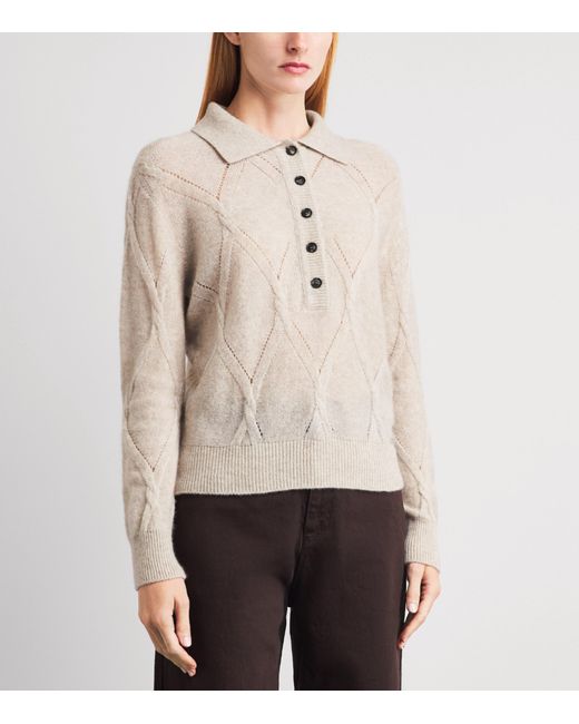 Kiton Natural Cashmere-Silk Pointelle-Knit Polo Shirt