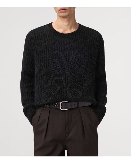 AllSaints Black Embroidered Chainy Sweater for men
