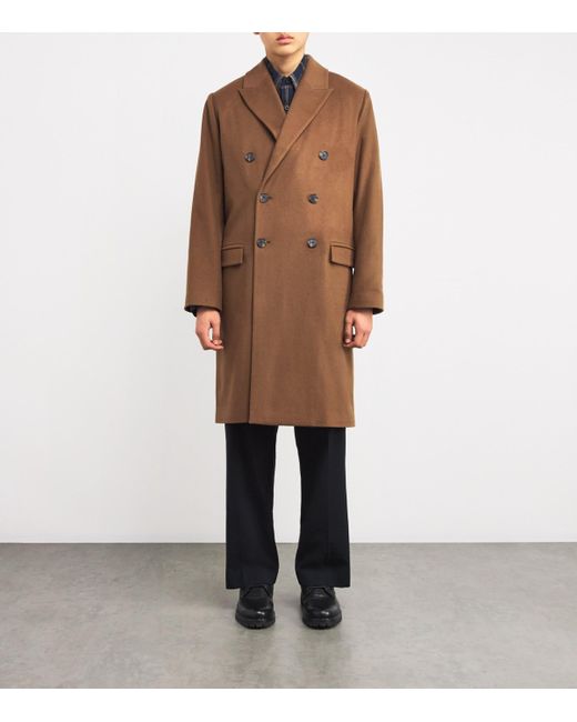 Vince Brown Wool-Blend Double-Breasted Overcoat for men