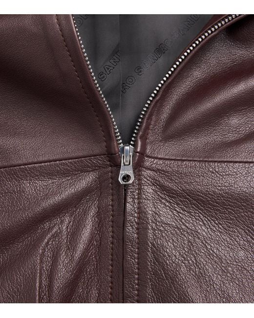 Sandro Brown Raglan-Sleeve Leather Jacket