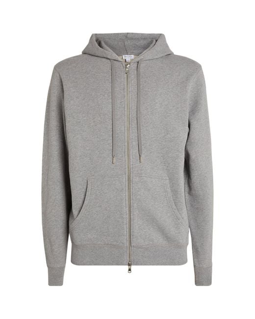 Sunspel Gray Loopback Zip-Up Hoodie for men