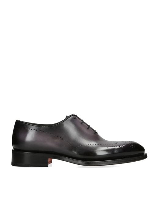 Santoni Black Leather Wholecut Carter Oxford Shoes for men