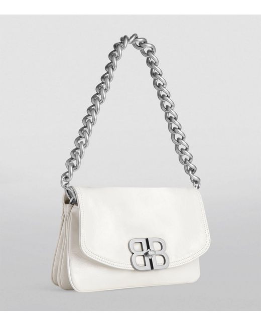 Balenciaga White Small Leather Soft Flap Shoulder Bag