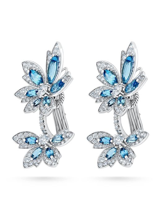 David Morris Blue Diamond And Aquamarine Palm Flower Earrings