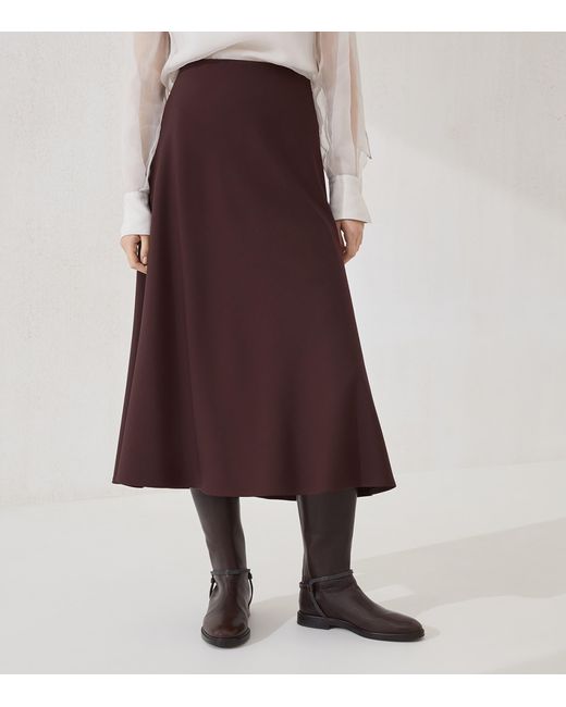 Brunello Cucinelli Brown Virgin Wool-Blend Twill Flute Skirt Skirt