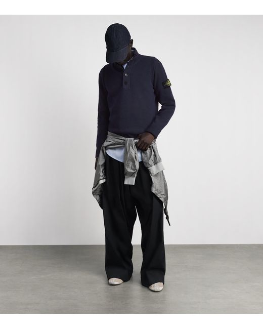 Stone Island Blue Wool-Blend Button-Up Sweater for men