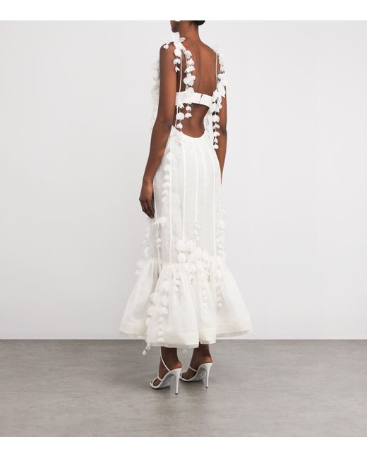 Zimmermann White Linen-Silk Petal Midi Dress