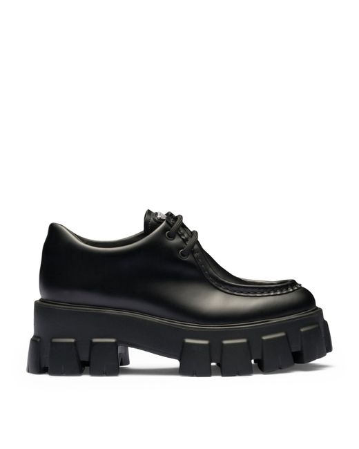 Prada Black Leather Monolith Lace-up Loafers 55