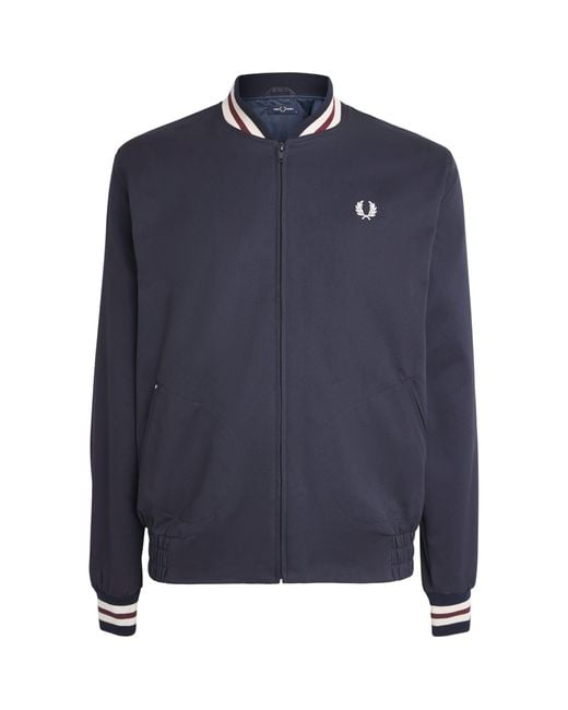 Fred Perry Blue Cotton Tennis Bomber Jacket for men