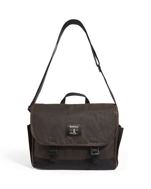 Barbour Black Waxed Messenger Bag for men