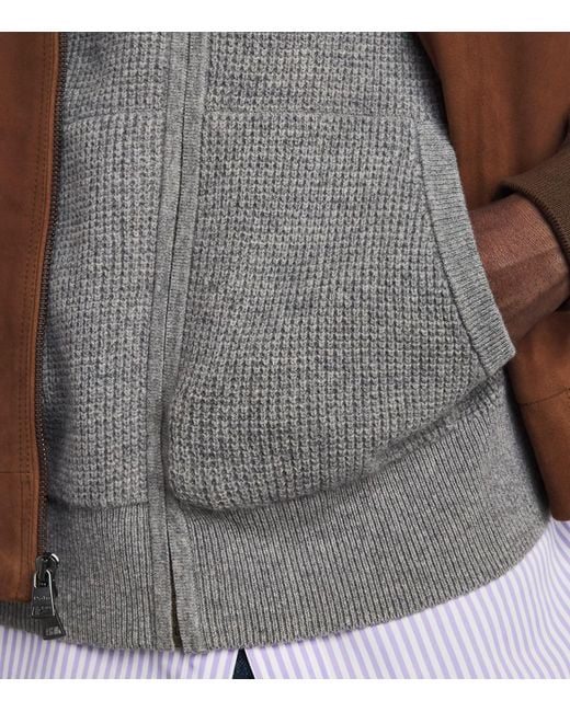 Polo Ralph Lauren Gray Wool-Cotton Waffle-Knit Zip-Up Hoodie for men