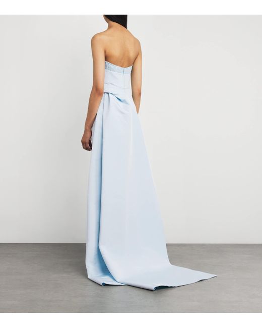 Monique Lhuillier Blue Draped Off-The-Shoulder Gown