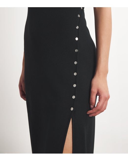 Maje Black Ribbed Press-Stud Midi Dress