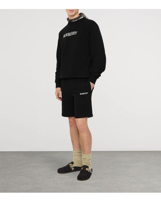 Burberry Black Cotton Logo Slim Shorts for men