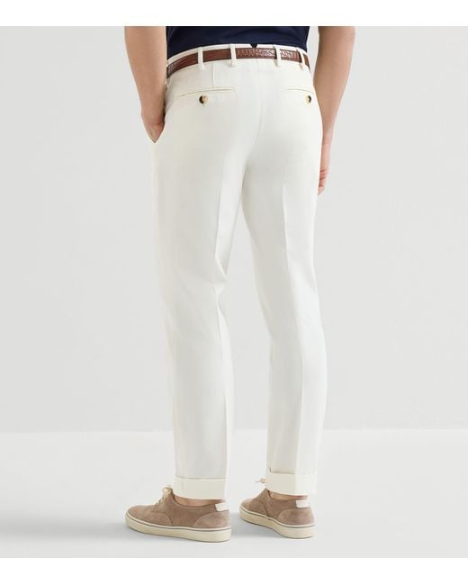 Brunello Cucinelli White Cotton-Virgin Wool Trousers for men