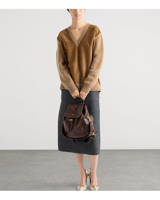 Prada Brown Medium Re-Nylon And Leather Explore Backpack