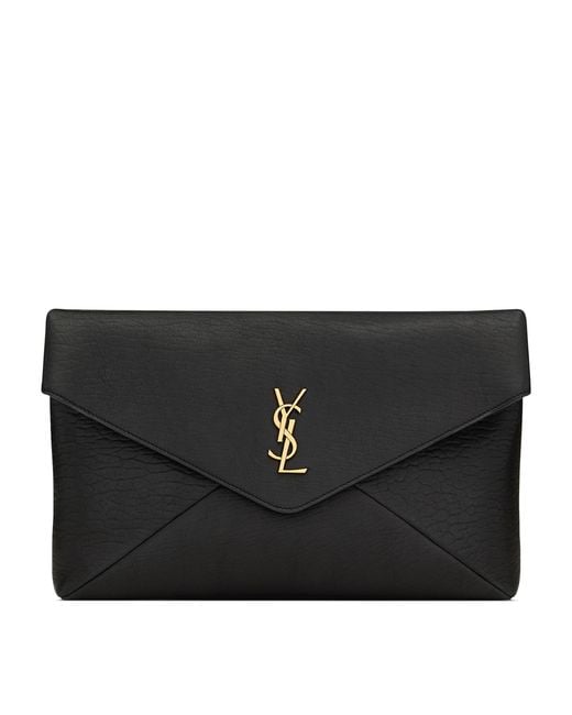 Saint Laurent Black Leather Cassandre Envelope Pouch