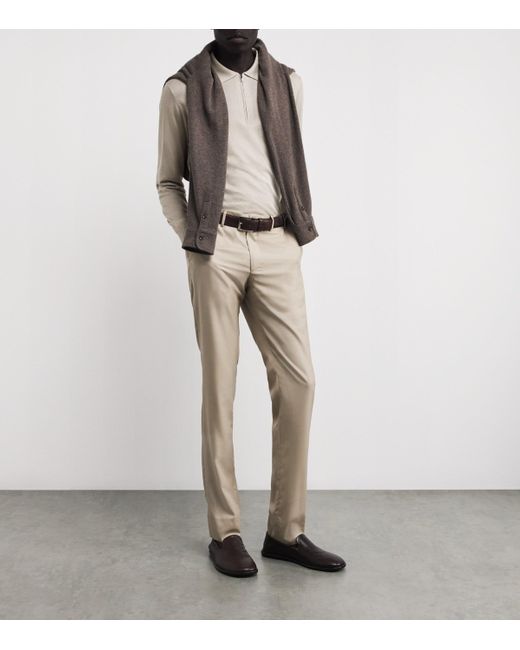 FIORONI CASHMERE White Cotton-Cashmere Polo Sweater for men