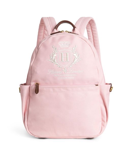 Harrods Pink Cotton Embroidered Emblem Backpack