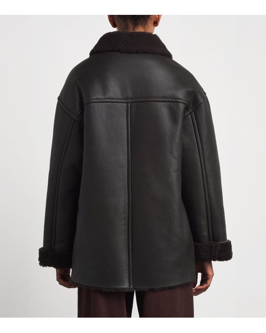 Sandro Black Shearling-Lined Leather Jacket