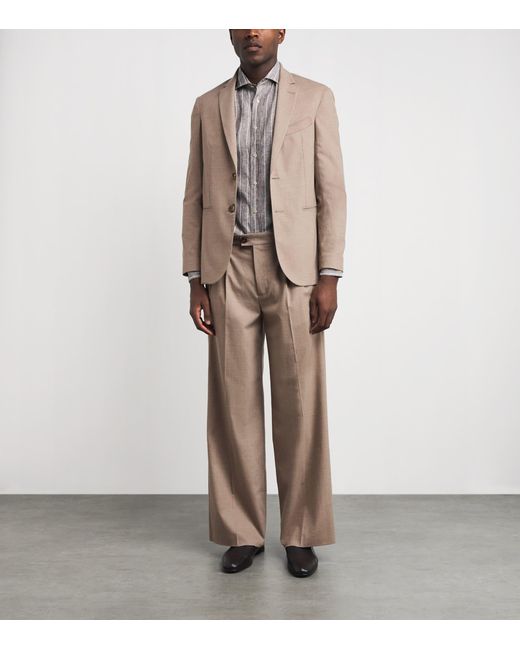 Alan Scott Brown Worsted Cashmere Slim Blazer for men