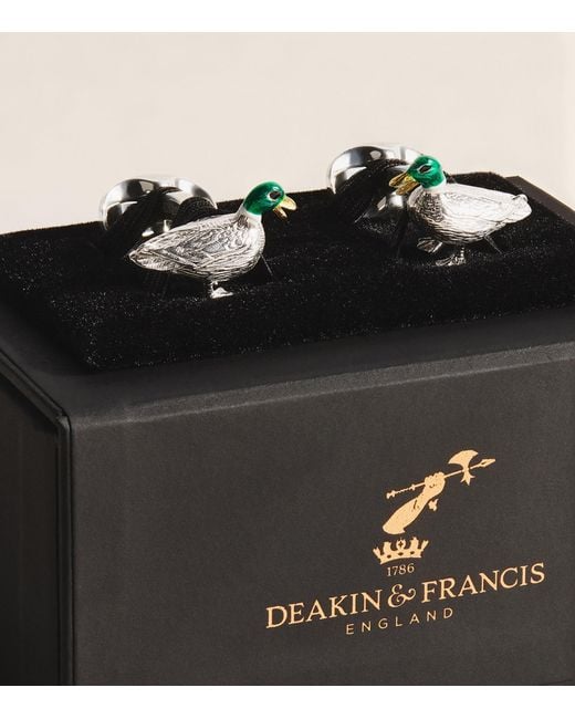 Deakin & Francis Natural Sterling And Enamel Duck Cufflinks for men