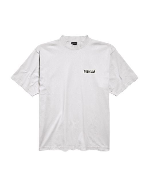 Balenciaga White Cotton Masking Tape Logo T-Shirt for men