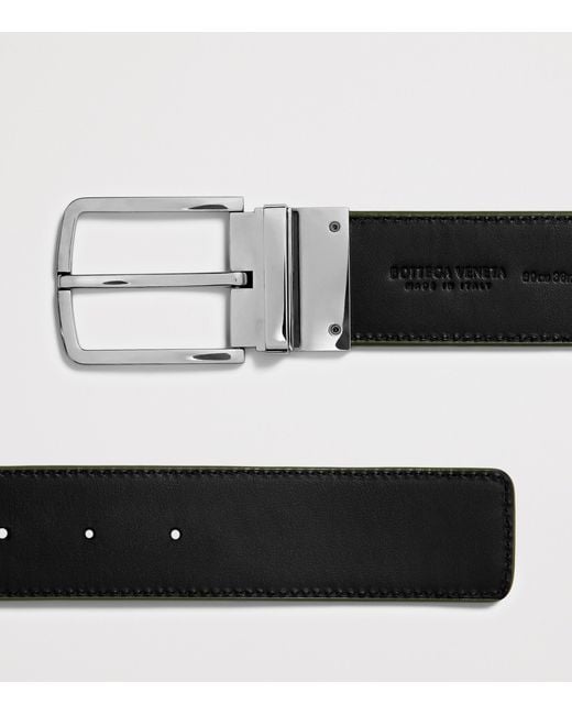 Bottega Veneta Green Leather Intrecciato Reversible Belt for men