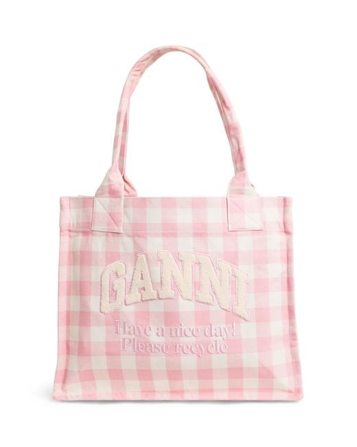 Ganni Pink Large Cotton Easy Shopper Tote Bag