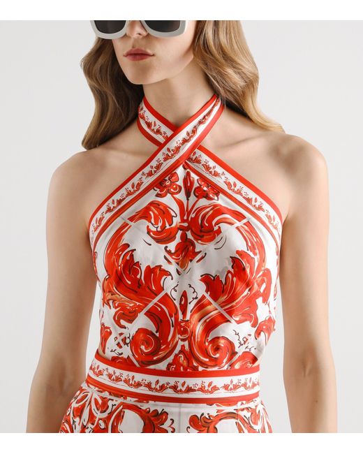 Dolce & Gabbana Red Majolica Cotton Poplin Mini Dress