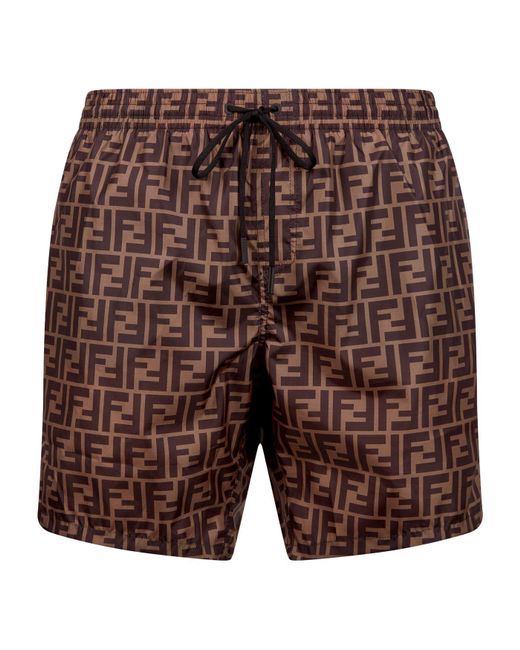 Fendi Brown Ff-printed Swim Shorts for men