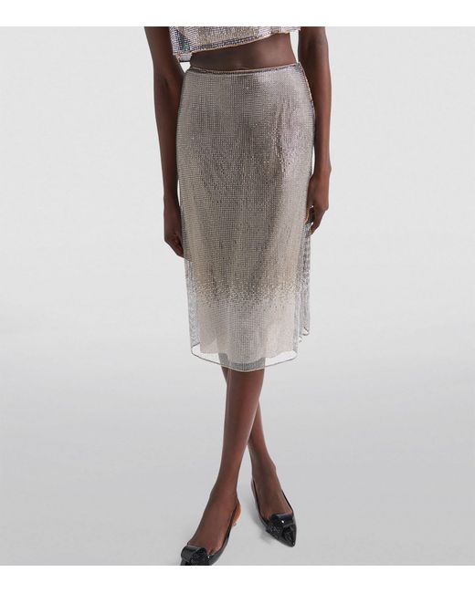 Prada Gray Crystal-embellished Mesh Midi Skirt