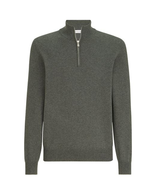 Brunello Cucinelli Green Cashmere Half-Zip Sweater for men